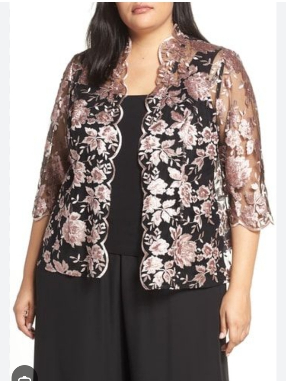 ALEX Evenings Black Floral Sequins Kimono/Jacket